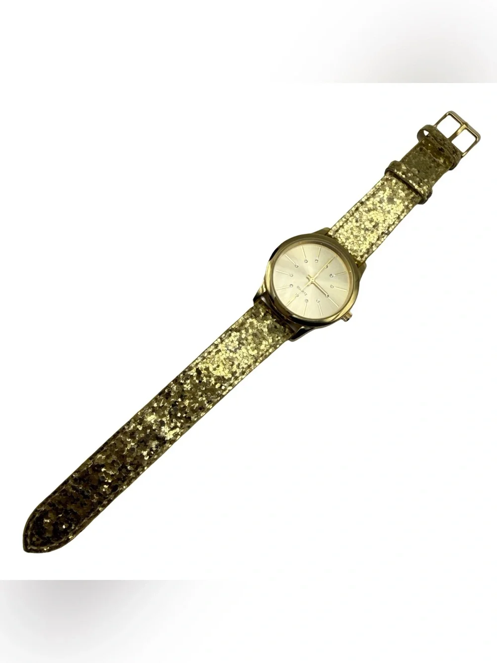 Avon Wrist Watch Women's Gold Tone Quartz with Crystal Accents & Glitter Strap